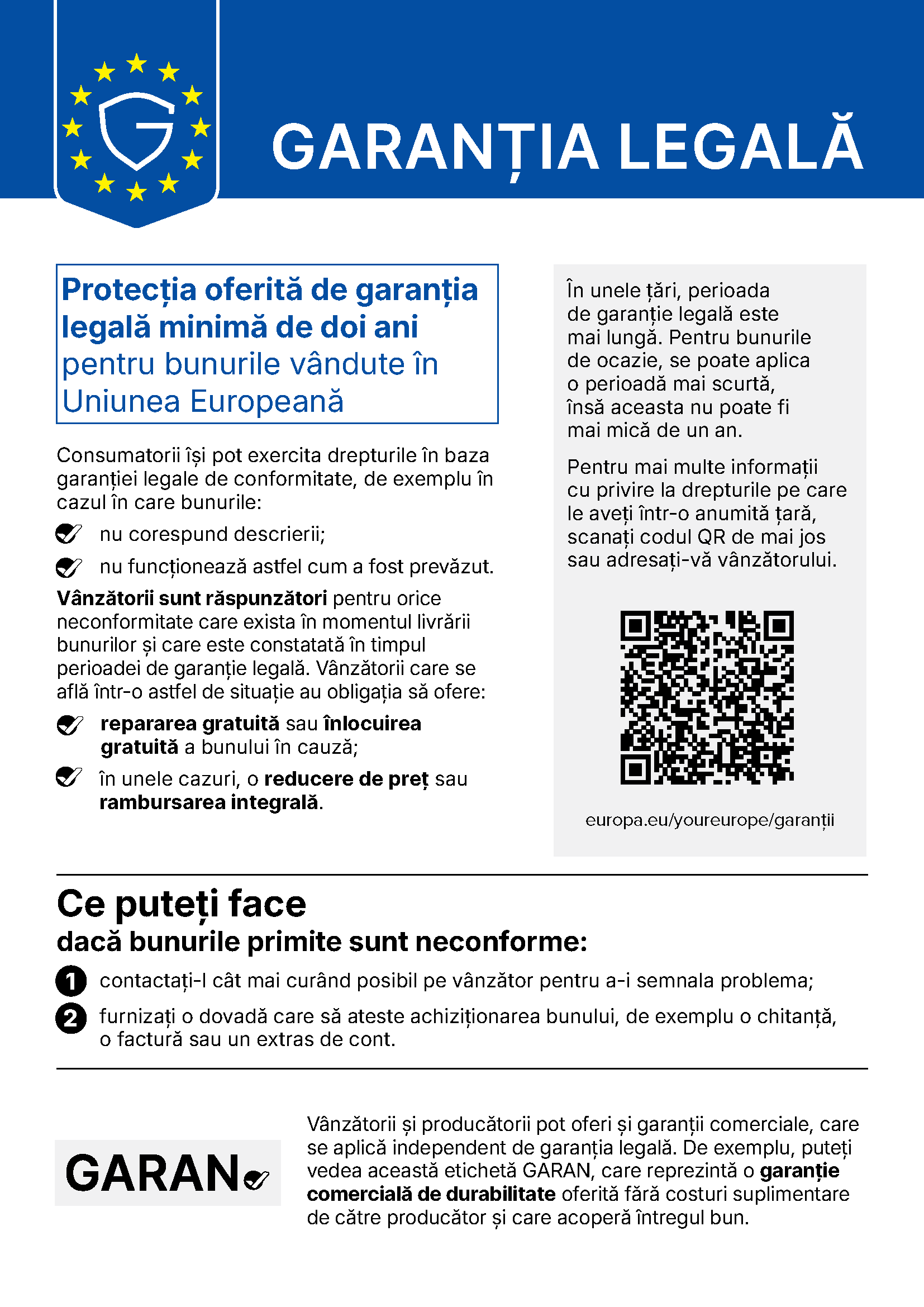 Notificarea armonizata privind garantia legala de conformitate (Uniunea Europeana)